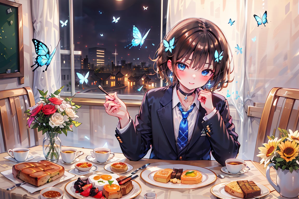 Masterpiece, highest quality, 2020 anime, very adorable best succubus queen, beautiful

The background is night, a delicious-looking stew in the center, a succubus stew in front, and mysterious dishes such as Incubus Ramen spread with a miasma, making the viewer feel uneasy.

break,
(1 female, solo: 1.4),
break,
(Breakfast, a 17-year-old beautiful girl's dining table, a cute breakfast that looks good in her school uniform: 1.3), (surrounded by flowers), the background is breakfast in a person's living room,

,(closed shirt and thin chest),(boyish beauty is beautiful like a boy),
(Slightly pointed beautiful ears: 0.7),
(Short hair, beautiful shiny black hair, dark brown hair: 1.3), (Two-tone hair with light blue inside: 0.7)

Cross hairpin, (jewel-like blue eyes), blue butterfly hair ornament, beautiful eyes,
Lace choker, wide frills, cross (shiny blue), blue dyed hair, blue butterflies flying around.
,
cross hairpin,
blue eyes,
Magical eyes like blue jewels), blue butterfly hair ornaments, beautiful eyes,
lace choker, wide frill)
A cross (shiny blue) shines on the choker, the cross earrings glow blue and dye her hair, and blue butterflies fly around.
break,
, (blazer uniform, blue tie, beautiful legs in checkered pants), checkered blazer uniform and pure white shirt (closed shirt collar and boy's uniform tie), holy high school girl reminiscent of Sister Nun, beautiful legs, brown leather shoes,
(sensual pose),
break,
(Liar's blush:), (Devil's embarrassed face:), (evil smile), (opens mouth), (closes eyes),
break,

break,
(Vivid colors), (Realistic colors), (Transparent colors), (Shiny colors),