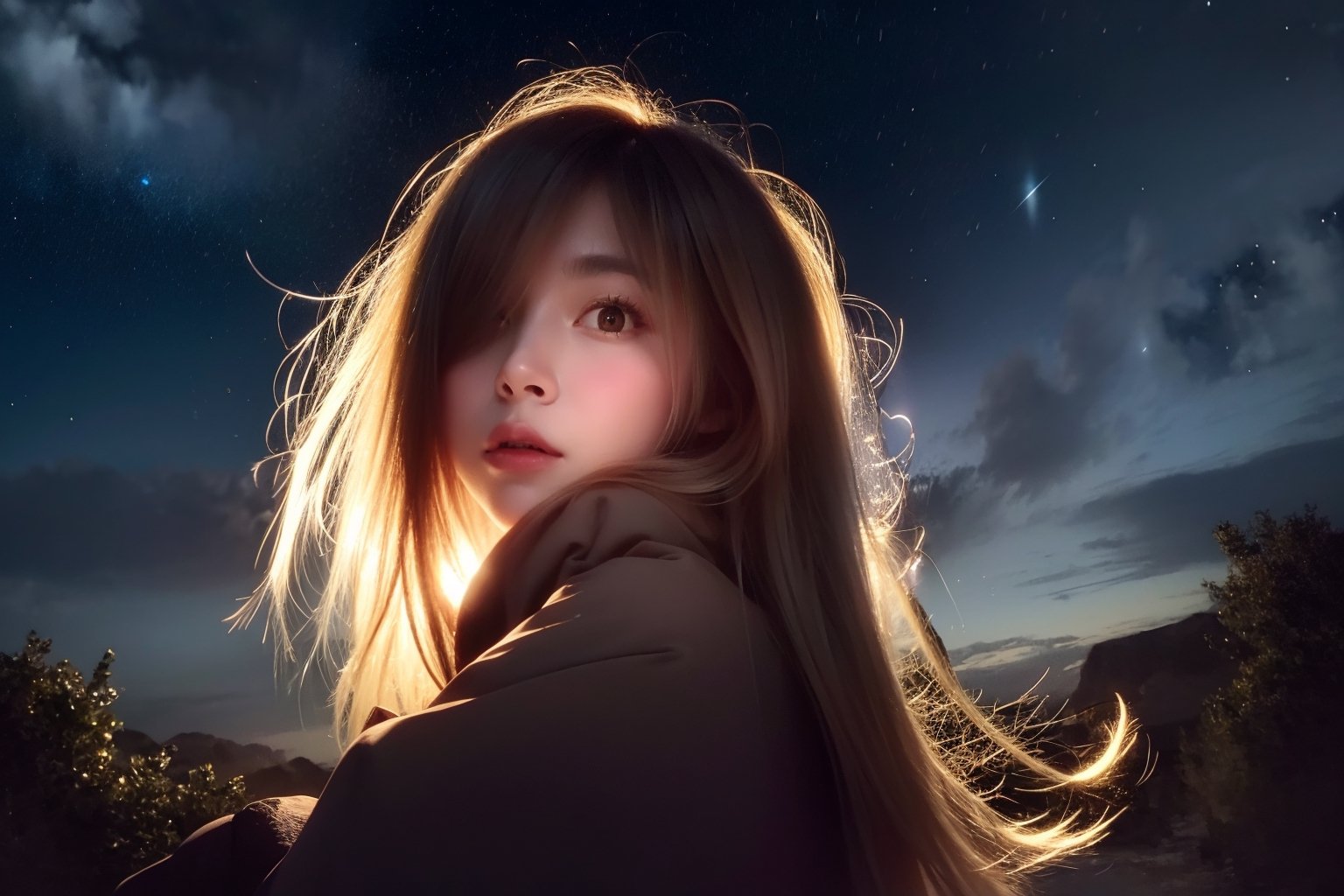 {{best quality}}, {{masterpiece}}, {{ultra-detailed}}, {illustration}, {detailed light}, {an extremely delicate and beautiful}, a girl, {beautiful detailed eyes}, stars in the eyes, messy floating hair, colored inner hair, Starry sky adorns hair, depth of field