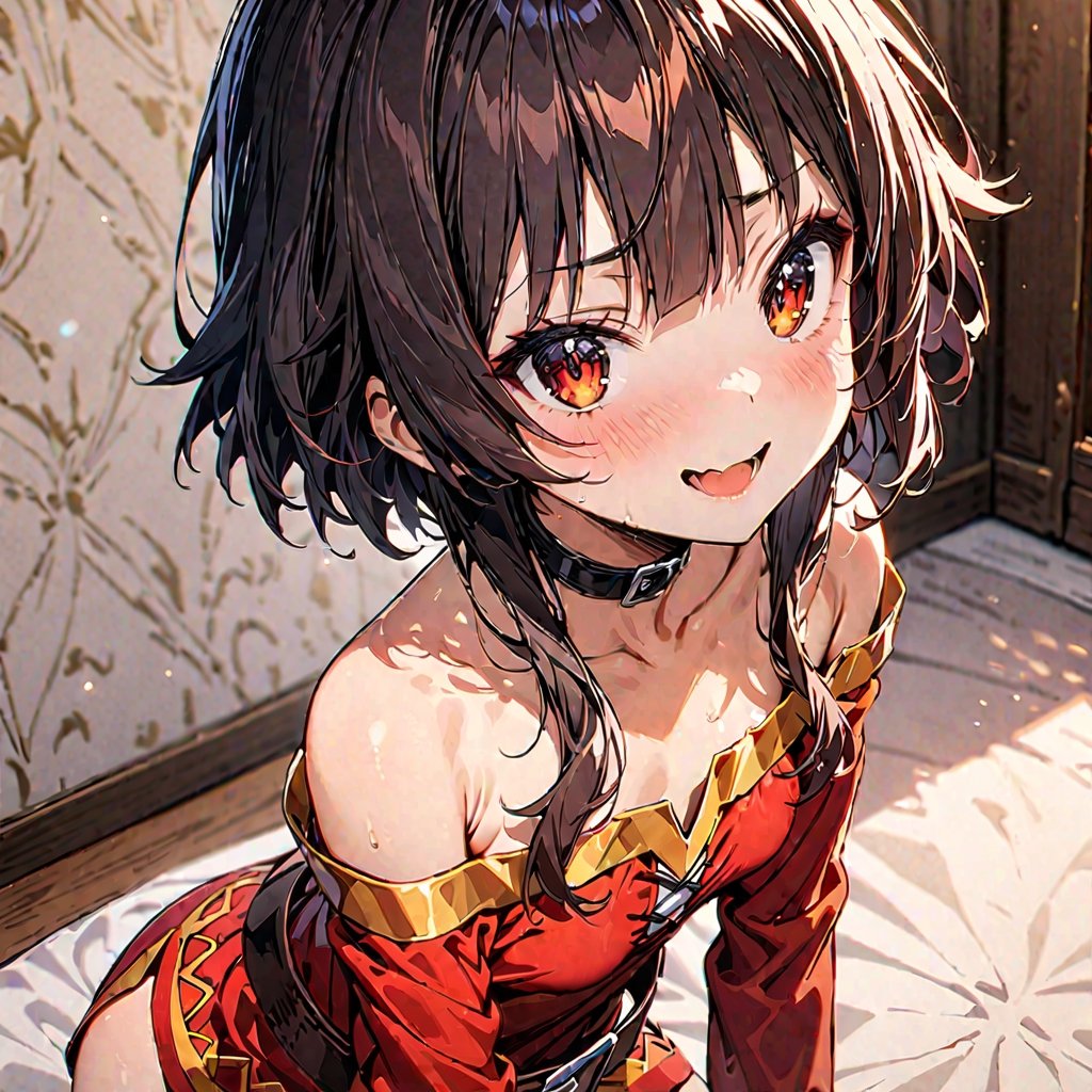 masterpiece, beautiful details, perfect focus, uniform 8K wallpaper, high resolution, exquisite texture in every detail, 1girl, megumin, sexy clothes:1.2, wink:1.2