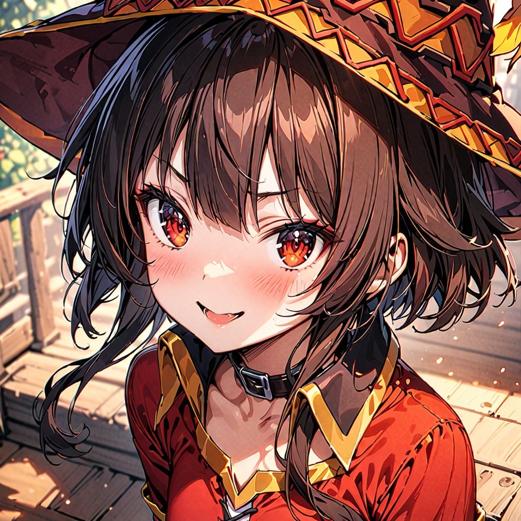 masterpiece, beautiful details, perfect focus, uniform 8K wallpaper, high resolution, exquisite texture in every detail, 1girl, megumin, sexy clothes:1.2, wink:1.2