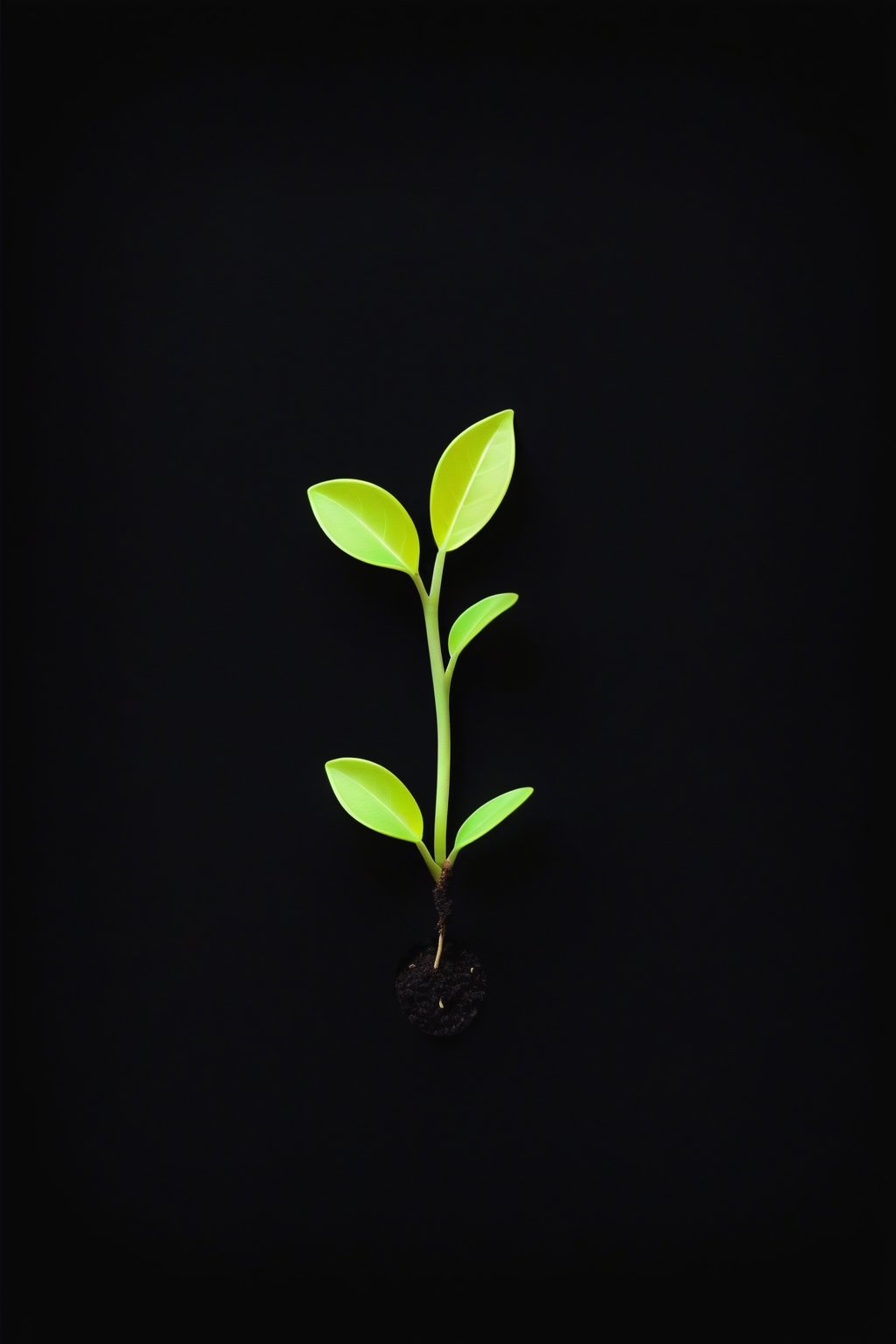 instagramm blank lightblack backround with one little seedling on the ground at the bottom of the picture, with a thin neon frame for quotes. 