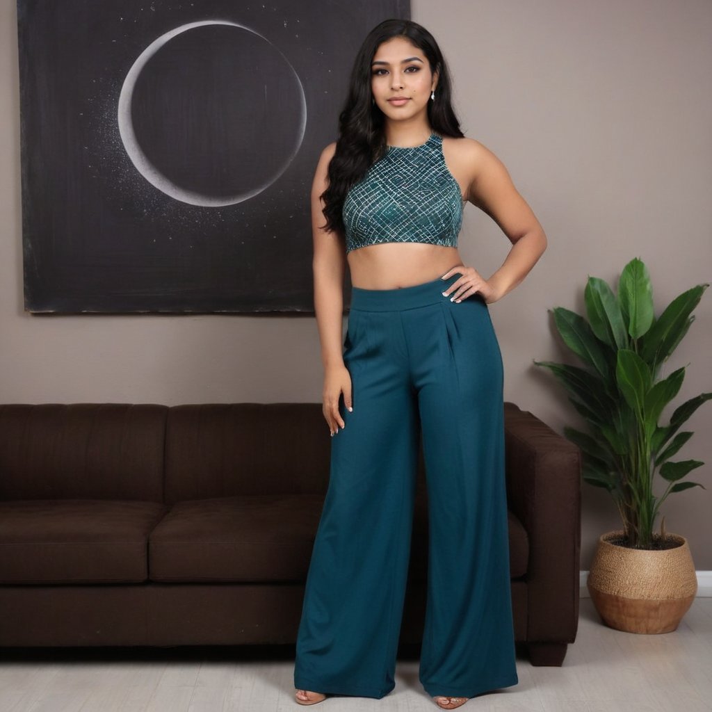 (INDISTINGUISHABLE FROM REALITY,8K, REAL LIFE still) cute curvy petite Tamil young IGMODEL, long hair, Attire: A tailored two-piece set with Tamil-inspired patterns, including a fitted crop top and high-waisted trousers or skirt in colors like deep teal or charcoal.Poses: Confident poses that highlight the set’s sleek lines and patterns, such as standing or sitting with a dramatic backdrop.Extras: Incorporate modern decor and minimalist furnishings to emphasize the contemporary yet culturally inspired look.