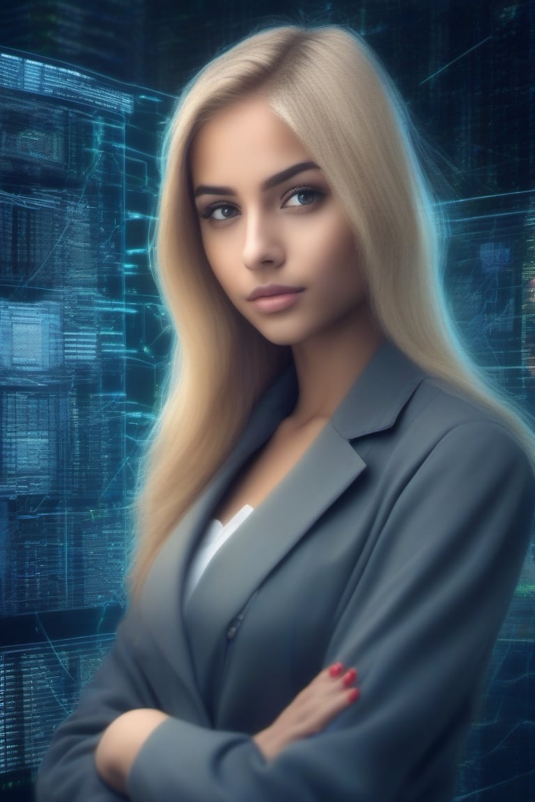 Working Women beautiful young lady 22 age standing talk perfect face eyes hair blonde mouth programmer hacker doctor ceo engineering dress zoom in all body best quality 16k in Big Cyber rooms Data Ai core in CPU, Data Annotation