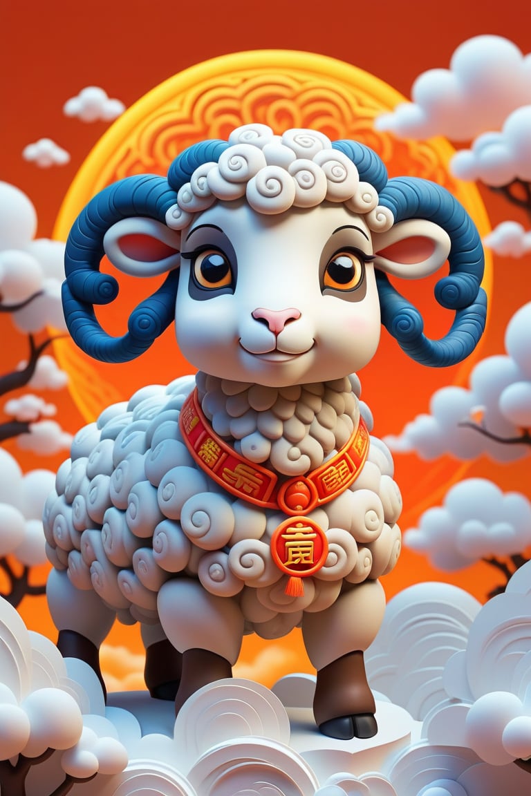 ohaxicxn icon,Chinese zodiac sheep icon,Spring Festival,auspicious clouds,frosted texture,apps,paper sculpture,orange background,white neon light,ohaxicxn icon,symbol,mg_ip,pixar,masterpiece:1.2,extremely detailed,highres,Rich in detail,masterpiece,High resolution,depth of field,best quality,Best quality,super detail,ccurate,UHD,award winning,anatomically correct,SDXL,Cartoon