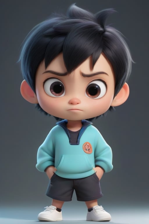 4d photographic image of full body image of a cute little chibi boy, surreal, black hair, vivid colours octane render trending on artstation, artistic photography, photorealistic concept art, soft natural volumetric cinematic perfect light, UHD white background, Dream House, Disney style, Disney Pixar style,score_9, modern Disney, Chinese Tai Chi diagram