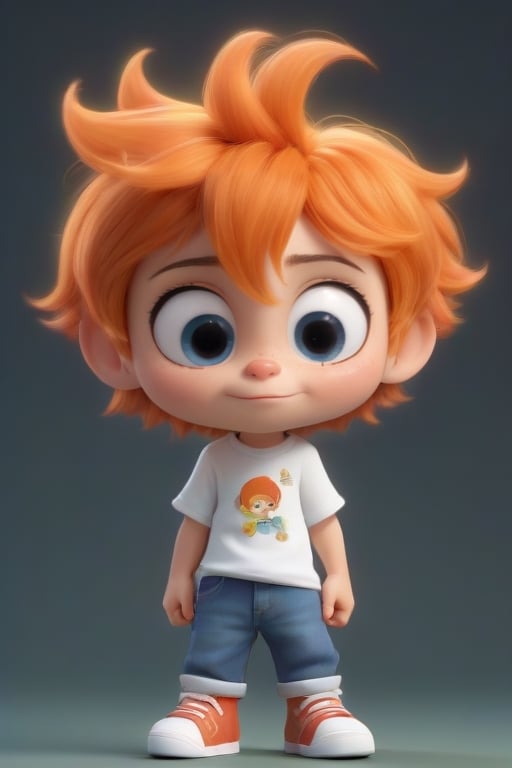 4d photographic image of full body image of a cute little chibi boy surreal, oriange hair, vivid colours octane render trending on artstation, artistic photography, photorealistic concept art, soft natural volumetric cinematic perfect light, UHD white background, Dream House, Disney style, Disney Pixar style,score_9,modern Disney