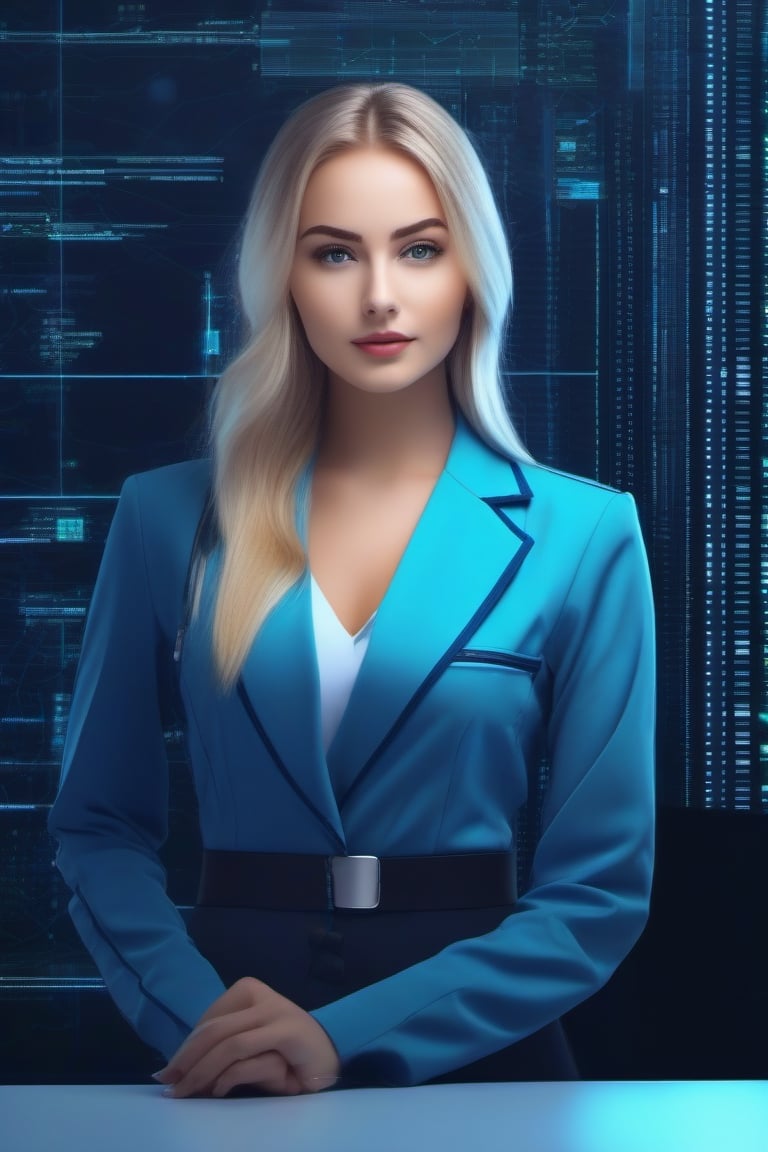 Working Women beautiful young lady 22 age standing talk perfect face eyes hair blonde mouth programmer hacker doctor ceo engineering dress zoom in all body best quality 16k in Big Cyber rooms Data Ai core in CPU, Data Annotation