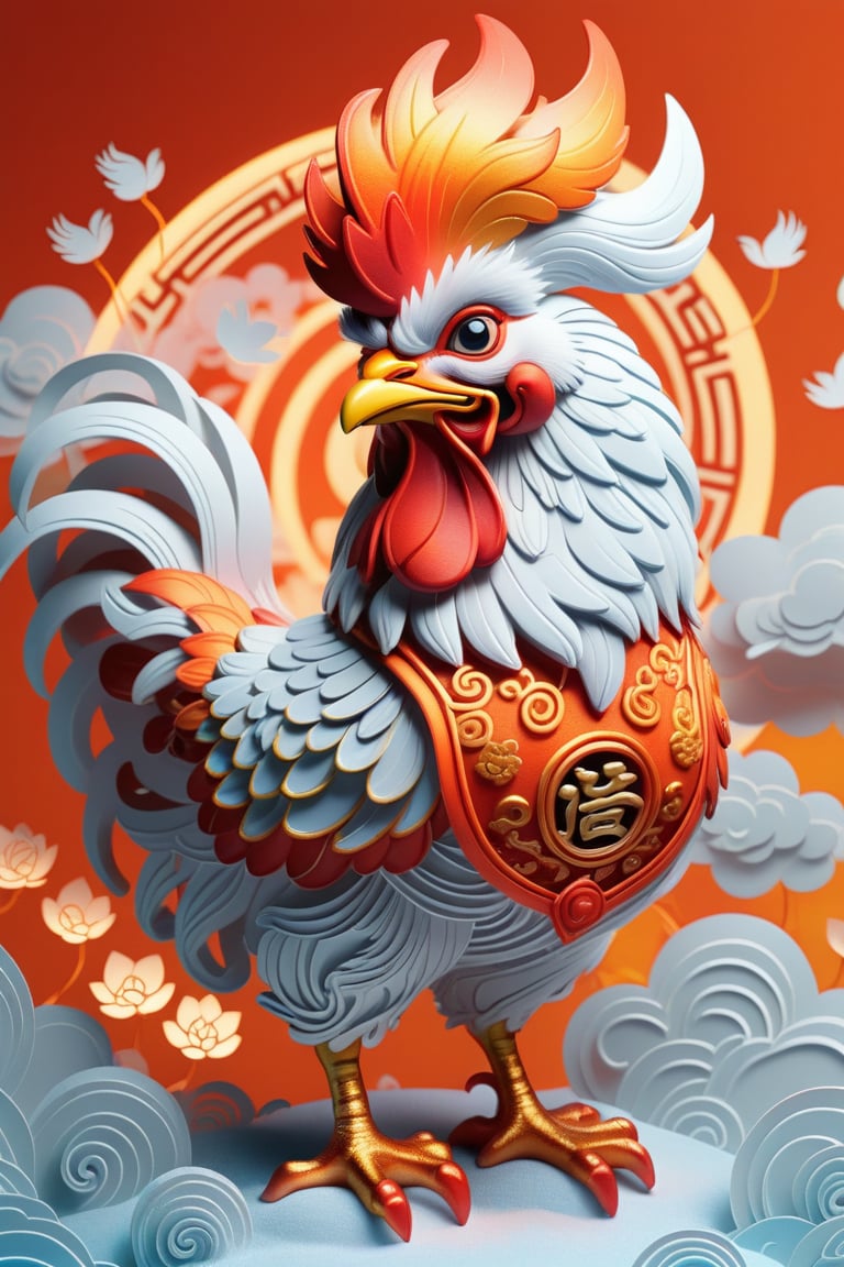 ohaxicxn icon,Chinese zodiac rooster icon,Spring Festival,auspicious clouds,frosted texture,apps,paper sculpture,orange background,white neon light,ohaxicxn icon,symbol,mg_ip,pixar,masterpiece:1.2,extremely detailed,highres,Rich in detail,masterpiece,High resolution,depth of field,best quality,Best quality,super detail,ccurate,UHD,award winning,anatomically correct,SDXL,Cartoon