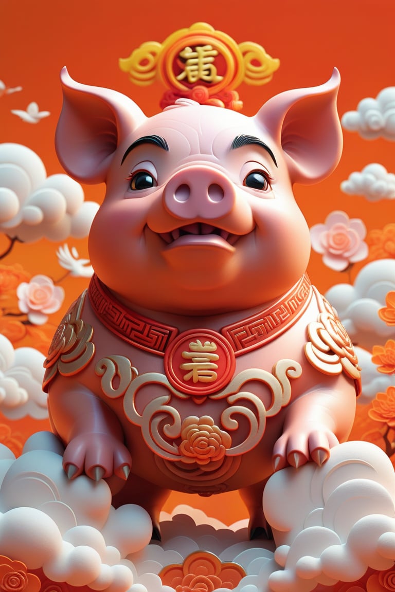 ohaxicxn icon,Chinese zodiac pig icon,Spring Festival,auspicious clouds,frosted texture,apps,paper sculpture,orange background,white neon light,ohaxicxn icon,symbol,mg_ip,pixar,masterpiece:1.2,extremely detailed,highres,Rich in detail,masterpiece,High resolution,depth of field,best quality,Best quality,super detail,ccurate,UHD,award winning,anatomically correct,SDXL,Cartoon