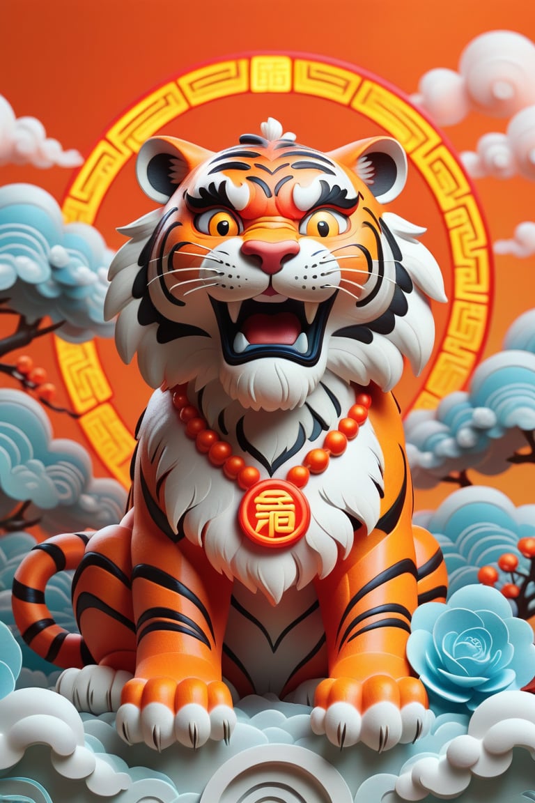 ohaxicxn icon,Chinese zodiac tiger icon,Spring Festival,auspicious clouds,frosted texture,apps,paper sculpture,orange background,white neon light,ohaxicxn icon,symbol,mg_ip,pixar,masterpiece:1.2,extremely detailed,highres,Rich in detail,masterpiece,High resolution,depth of field,best quality,Best quality,super detail,ccurate,UHD,award winning,anatomically correct,SDXL,Cartoon