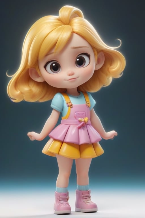 4d photographic image of full body image of a cute little chibi girl surreal, golden hair, vivid colors octane render trending on artstation, artistic photography, photorealistic concept art, soft natural volumetric cinematic perfect light, uhd white background,Dream House, Disney style,disney pixar style,score_9,modisn disney