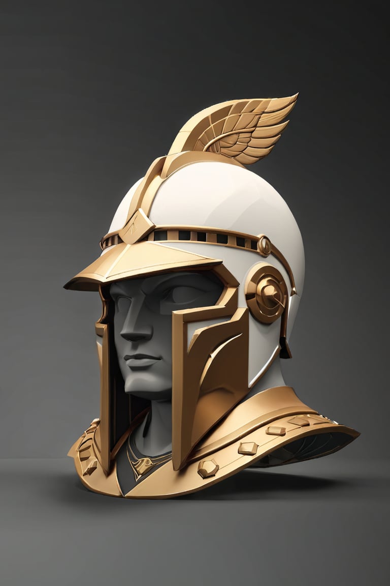 mascot gladiator historic helmet team logo 3D isometric view, minimalistic, high quality, two colors, balanced, estetic, no tipography, B&W, line art, no color