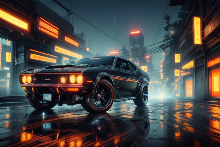 outdoors, no humans, night, ground vehicle, motor vehicle, reflection, car, vehicle focus, sports car, vintage filling, muscle car, more detail XL,cyberpunk style, cyberpunk city background,CyberpunkWorld, end of the world, detail of the car, blurred background(high pixel detail quality, sharp quality) 
(excellent sharp edges)
(magnetic sharpness highest level detailed full body quality), (extremely detailed 8K face body effects detailed ) (extremely detailed_detail) 
(highest level detailed quality)!(excellent quality detailed:1.5)! 
(out of focus details:1)
 (masterpiece:1.3), (best quality:1.3), (ultra high resolution:0.9) (hd +:0.8 ) (high definition image :1.5)  (auto adjust detail_details:0.8) 