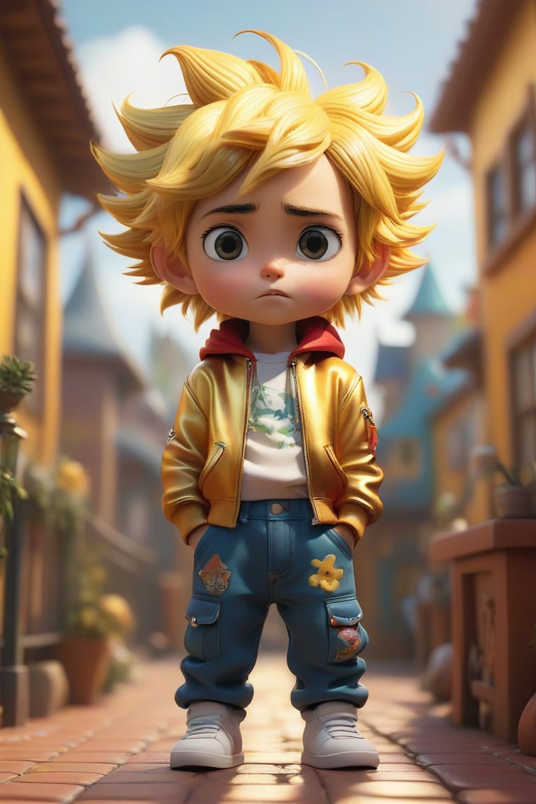 4d photographic image of full body image of a cute little chibi boy, surreal, gold hair, vivid colours octane render trending on artstation, artistic photography, photorealistic concept art, soft natural volumetric cinematic perfect light, UHD white background, Dream House, Disney style, Disney Pixar style,score_9, modern Disney, SDXL,Cartoon,photo r3al,better photography