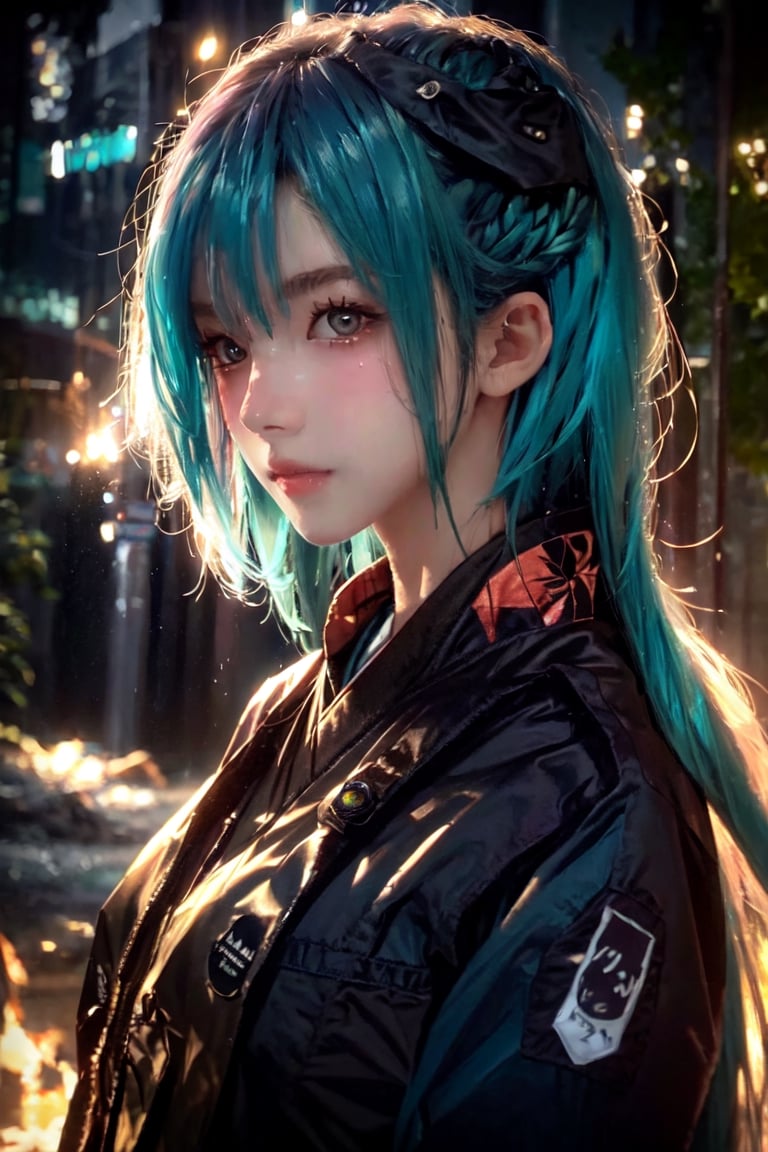 a Japanese ninja girl, long cyan fire hair, high quality, high resolution, high precision, realism, color correction, proper lighting settings, harmonious composition,yiyao