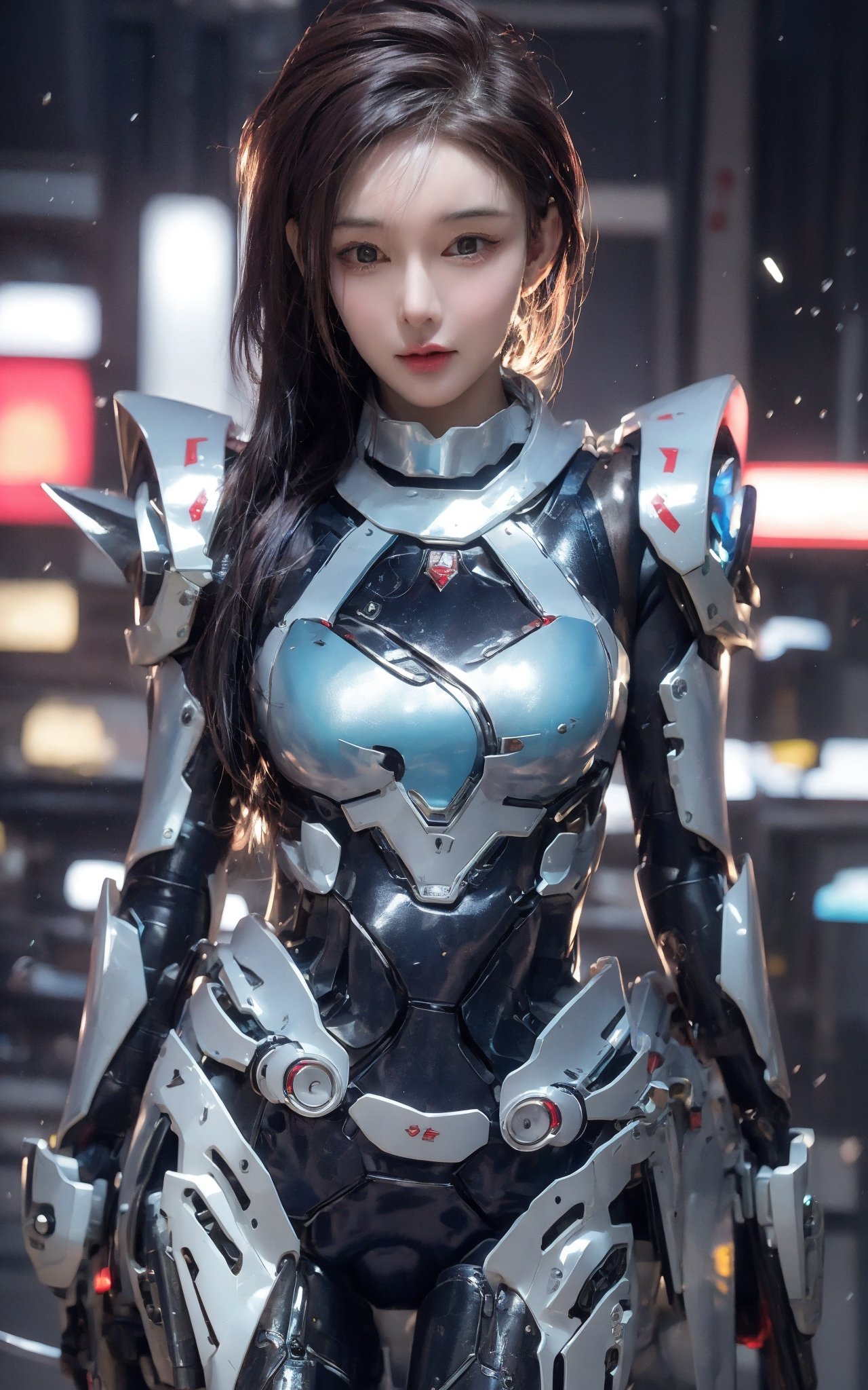 Best picture quality, high resolution, 8k, realistic, sharp focus, realistic image of elegant lady, beauty, supermodel, long hair, beautiful eyes, wearing high-tech cyberpunk style blue suit, radiant Glow, sparkling suit, mecha, perfectly customized high-tech suit, ocean theme, custom design,swordup, looking at viewer,, ,,,Cyberpunk,,,, ,holding sword, (myanxin_SD)