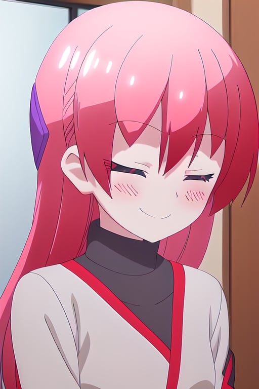 Tsukasa Smiling with her eyes closed and blushing