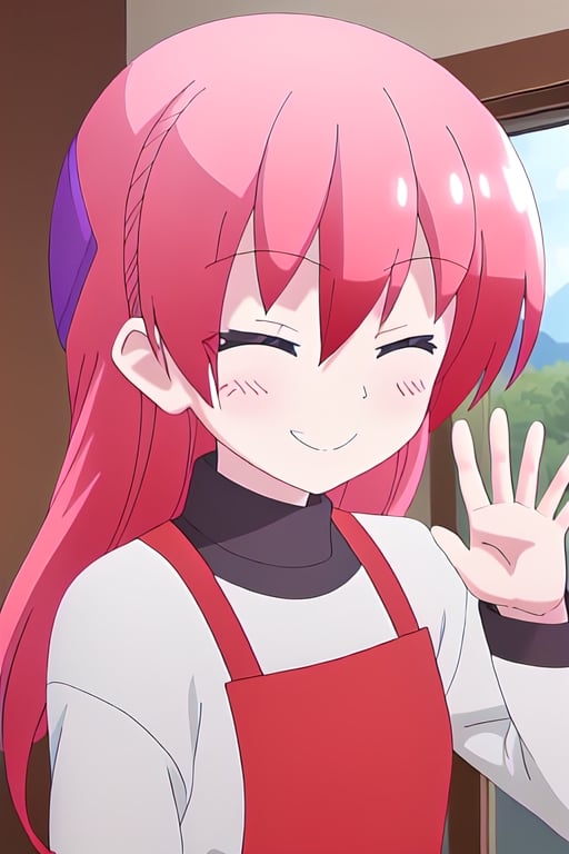 Tsukasa Smiling with her eyes closed and blushing And waving