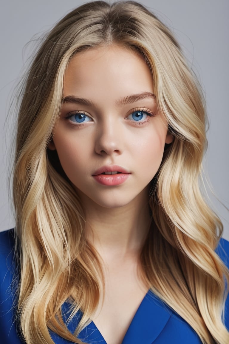 Ester Exposito Alla Bruletova Sydney Sweeney make women's mixed face , close-up of a woman with blonde hair, blonde and blue eyes, long blonde hair and big eyes, 17 years old, extremely beautiful one face,  portrait, very_big_lips, detailed ,