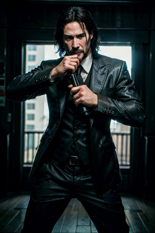 open wide shot, masterpiece, excellent quality, 
perfect hands,epic running fast shooting machine gun with flames, photo realistic Keanu Reeves John Wick with pistol and machine gun , thriller style, aggressive pose, modern black and white Gucci suit, armed gun, photorealistic, highly detailed, blurry photo, intricate, incredibly detailed, super detailed, gangster texture, detailed , crazy, soft lights and shadows