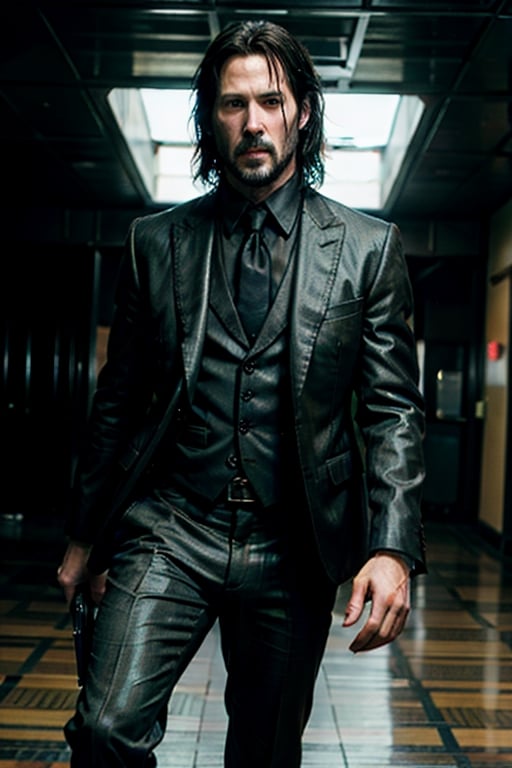 open wide shot, masterpiece, excellent quality, 
perfect hands,epic running fast shooting machine gun with flames, photo realistic Keanu Reeves John Wick with pistol and machine gun , thriller style, aggressive pose, modern black and white Gucci suit, armed gun, photorealistic, highly detailed, blurry photo, intricate, incredibly detailed, super detailed, gangster texture, detailed , crazy, soft lights and shadows