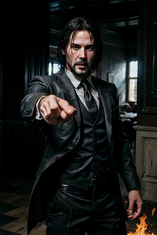 open wide shot, masterpiece, excellent quality, 
perfect hands,epic running fast shooting machine gun with flames, photo realistic Keanu Reeves John Wick with pistol and machine gun , thriller style, aggressive pose, modern black and white Gucci suit, armed gun, photorealistic, highly detailed, blurry photo, intricate, incredibly detailed, super detailed, gangster texture, detailed , crazy, soft lights and shadows