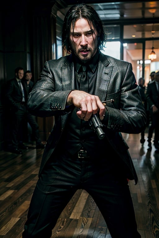 ((Panoramic and open wide shot)), masterpiece, excellent quality, 
perfect hands,epic running fast shooting machine gun with flames, photo realistic Keanu Reeves John Wick with pistol and machine gun , 
different weapons
knives, katanas, submachine guns, grenades, in a shootout with other men, thriller style, aggressive pose, modern black and white Gucci suit, armed gun, photorealistic, highly detailed, blurry photo, intricate, incredibly detailed, super detailed, gangster texture, detailed , crazy, soft lights and shadows