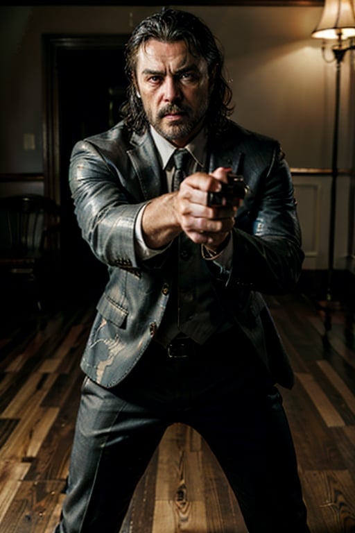 ((Panoramic and open wide shot)), masterpiece, excellent quality, 
perfect hands,epic running fast shooting machine gun with flames, photo realistic Ian McShane as Winston from the movie "John Wick",  with pistol and machine gun , 
different weapons
knives, katanas, submachine guns, grenades, in a shootout with other men, thriller style, aggressive pose, modern black and white Gucci suit, armed gun, photorealistic, highly detailed, blurry photo, intricate, incredibly detailed, super detailed, gangster texture, detailed , crazy, soft lights and shadows