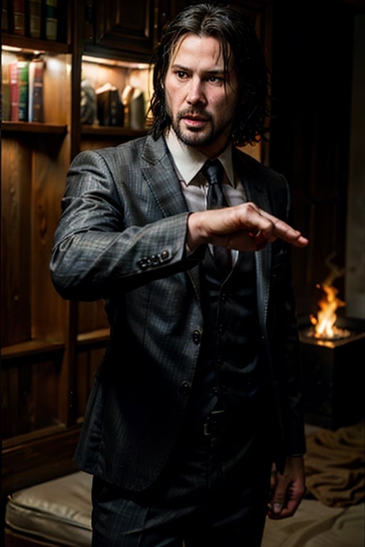 open wide shot, masterpiece, excellent quality, 
perfect hands,epic running fast shooting machine gun with flames, photo realistic Keanu Reeves John Wick with pistol and machine gun , thriller style, aggressive pose, modern black and white Gucci suit, armed gun, photorealistic, highly detailed, blurry photo, intricate, incredibly detailed, super detailed, gangster texture, detailed , crazy, soft lights and shadows