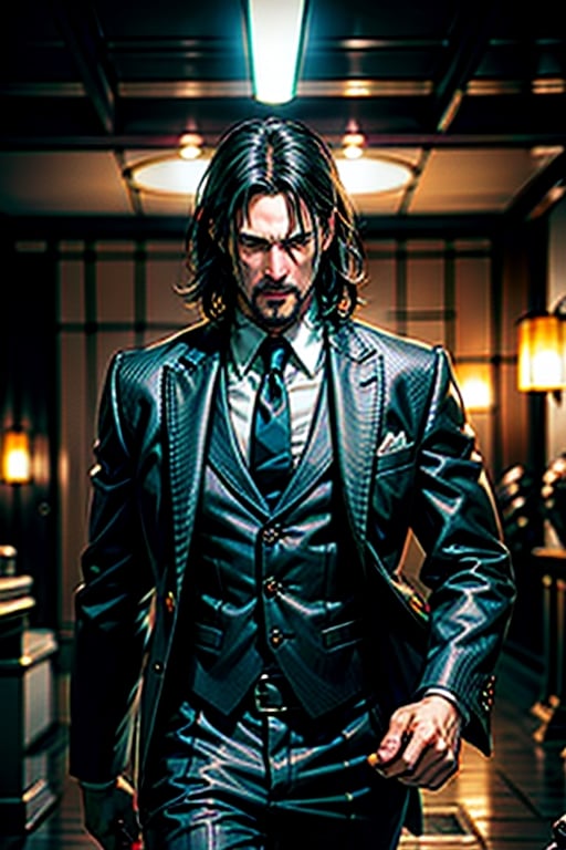 open wide shot, masterpiece, excellent quality, 
perfect hands,epic running fast shooting machine gun with flames, photo realistic Keanu Reeves John Wick with pistol and machine gun , thriller style, aggressive pose, modern black and white Gucci suit, armed gun, photorealistic, highly detailed, blurry photo, intricate, incredibly detailed, super detailed, gangster texture, detailed , crazy, soft lights and shadows