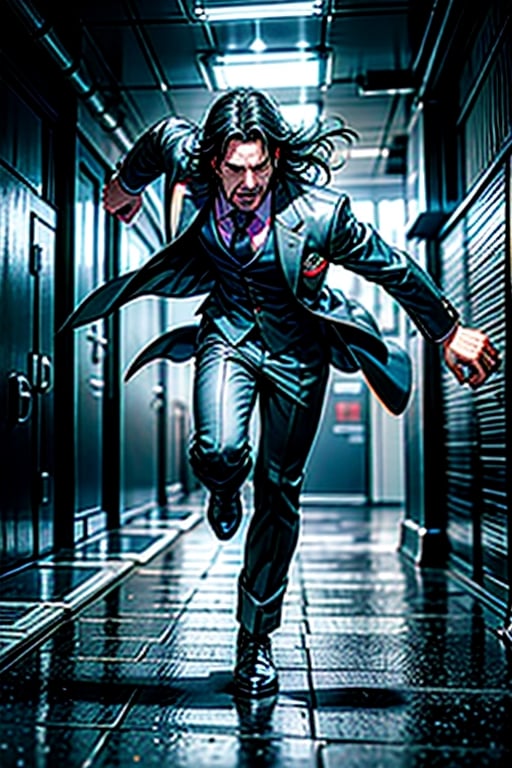 open wide shot, masterpiece, excellent quality, 
perfect hands,epic running fast shooting machine gun with flames, photo realistic Keanu Reeves John Wick with pistol and machine gun , thriller style, aggressive pose, modern black and white Gucci suit, armed gun, photorealistic, highly detailed, blurry photo, intricate, incredibly detailed, super detailed, gangster texture, detailed , crazy, soft lights and shadows