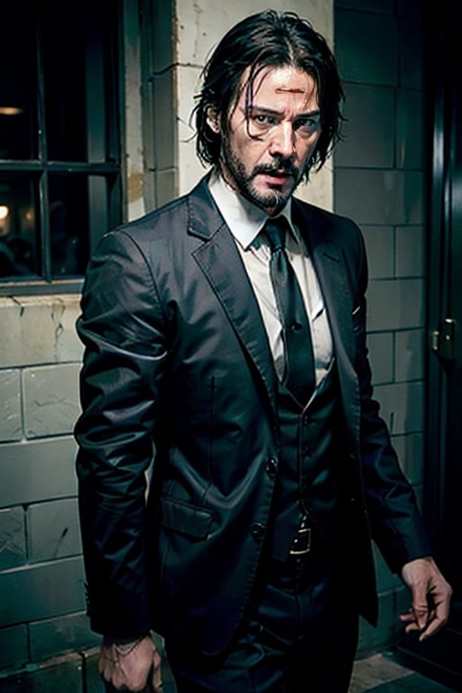 Keanu Reeves , masterpiece, excellent quality, , photo realistic man John Wick with gun, shooting a gun, running, shooting, thriller style, aggressive pose, modern black and white Gucci suit, armed gun, photorealistic, highly detailed, blurry photo, intricate, incredibly detailed, super detailed, gangster texture, detailed , crazy, soft lights and shadows