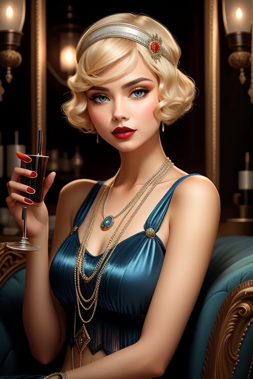 janef a woman, solo, short hair, blue eyes, blonde hair, lipstick,janef,xcharleston style