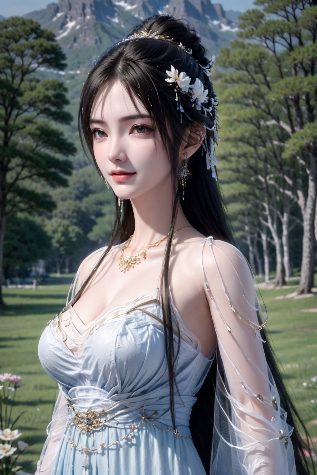 thin, slim, beautiful girl, white skin, sharp jawline, upper body, smirk, outdoors, chinese_clothes ,QingYi