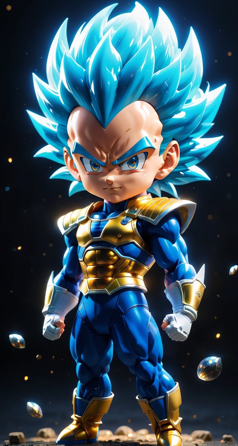 (a vegeta super saiyan 3 in Dragon Ball ), small and cute, (eye color switch), (bright and clear eyes), anime style, depth of field, lighting cinematic lighting, divine rays, ray tracing, reflected light, glow light, side view, close up, masterpiece, best quality, high resolution, super detailed, high resolution surgery precise resolution, UHD, skin texture,full_body,chibi