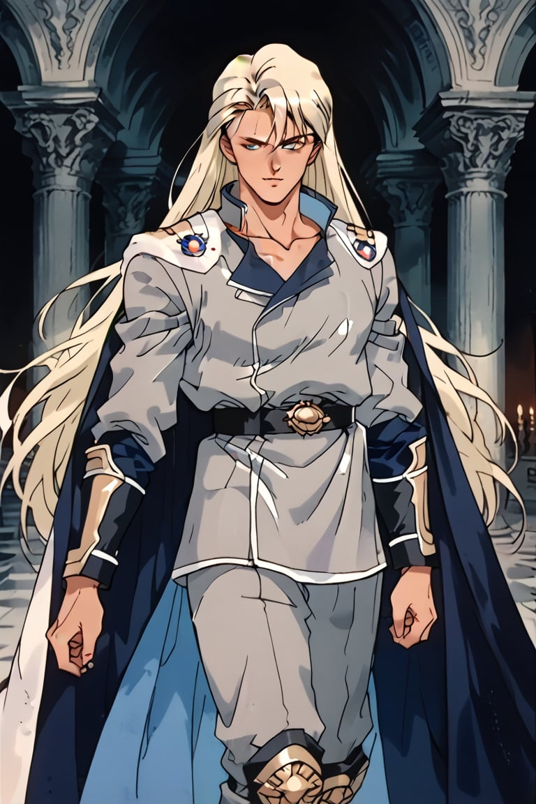 (Beatiful, masterpiece, aesthetic). Anime muscle man. long platinum hair. Light blue eyes. grey military clothes, silver armor with gold decorations. (Anime Character) (Dark enviroment). he is holding the hand of an incredibly beautiful young cancer woman-a blonde with blue eyes, long golden hair, she is wearing a light golden dress, she is a princess. They're in love. Kunzite,Malachite,SMV4,score_9,score_8_up,score_7_up,rating_explicit,aavenus, long hair, (Aesthetic dark image), femme fatale,Couple poses