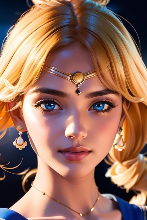 An incredibly beautiful young femme fatale is a golden-haired blonde with two bunches on her head and two long tails, blue-eyed, dressed in a traditional white saree. Masterpiece, perfect image, realistic shots, detailed study of the face, full-length image, 8k, detailed image. extremely detailed illustration, a real masterpiece of the highest quality, with careful drawing. ,sailor moon,indian,serena tsukino,Indian dress,sari,aausagi