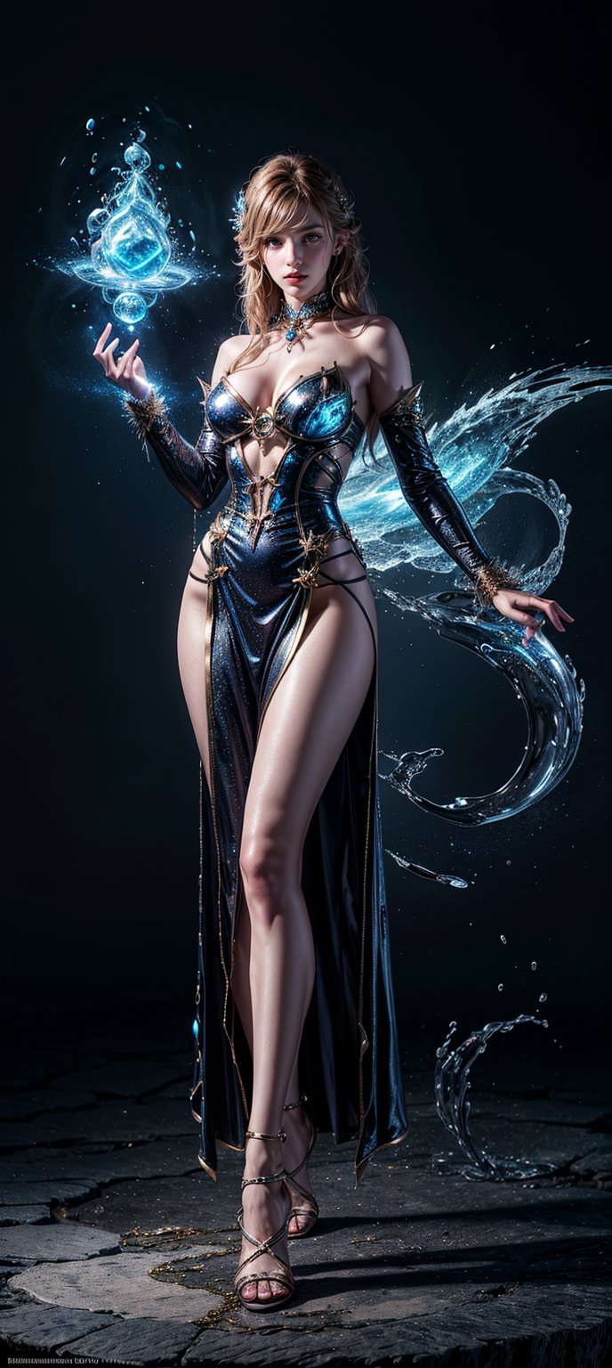 1girl, elementalist mage fabric magic clothes full body view 8k ((absurdes:1.2)), ((hyperrealistic:1.1)) ((photorealistic:1.1)) ultra detailed highres image sharpness masterpiece, fantasy background, (elemental magic:1.4), sexy pose, ((perfect hands))