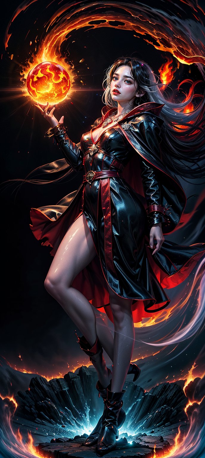 1girl, beautiful women, magic robe,sky, wizard, cloak,staff, ocean, dynamic pose, ((glowing magical fire balls)), light particles, crystal necklace glowing eyes, (wind reding hairs, full body), shooting , splash art,fantasy, intense look, super sharp,cool (glow, fog, fire, white, black, red theme:1.5)



 