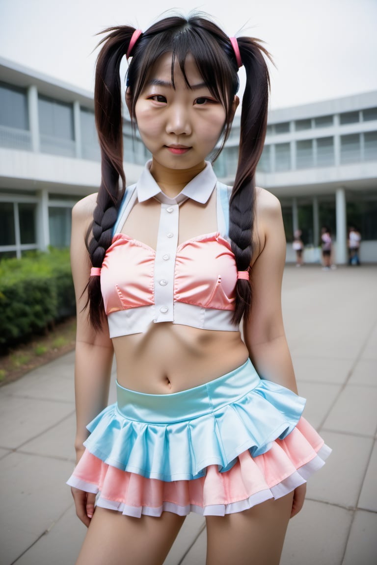 woman, asian, looking at viewer, sexy, twintails, asian,r4veclothes,r4ver, skirt