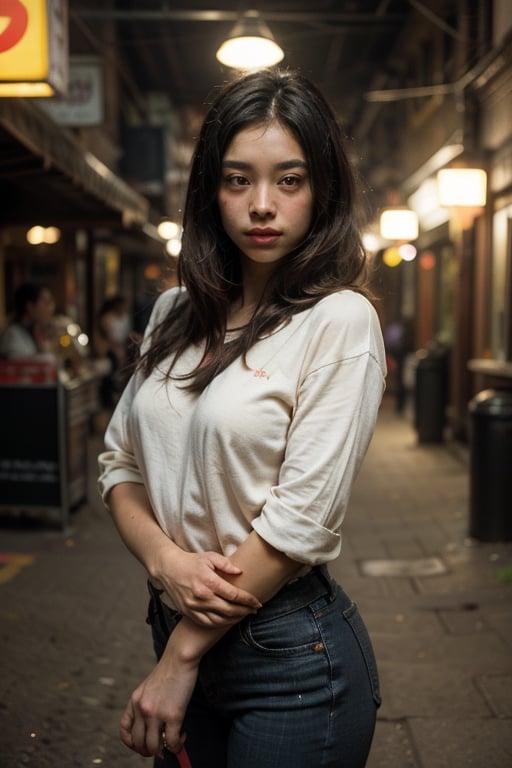 1Girl, ((asian)), solo, beatiful adult girl, medium hair,front view,  looking at viewer, ((small Breast)), shirt, sweater, jeans, (original photo, best quality), (photorealism:1.3), best quality, masterpiece, beauty and aesthetics, 16K, (HDR), High Contrast, (Vivid Colors:1.4), (Soft Colors, Dull Colors, Soothing Tone), Cinematic Lighting, Fine Details & Textures, Movies, Warm Colors, Outdoor Backgrounds, street, official art, extremely detailed CG unified 8k wallpaper, bright colors, Bright_Front_face_Lighting, brown  fine skin, (masterpiece:1), (best_quality:1), ultra-high resolution, 4K, ultra-detailed, photography, 8K, HDR, HD, (Ridiculous:1.2), Kodak Portra 400, Film Grain, Background Blur, (Bokeh:1.2), Lens Flare, (Vivid Colors:1.2), Professional Photo, realistic, black_hair, looking_at_viewer, ((straight_hair)), arms_behind_back, epic, breathtaking, dramatic, HyperSmoke, dark, background, black, backlit, theme,photorealistic