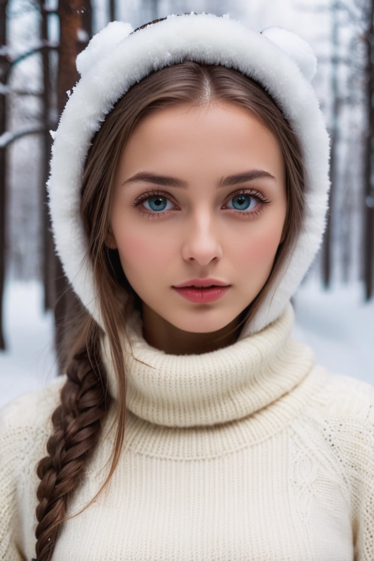 There a woman isma young beautiful Russian girl , face features like eva elfie, Standing looking into the camera, portrait causal photo,. Realism,Realism,Portrait
,Raw photo, snowbunnies,Extremely Realistic,