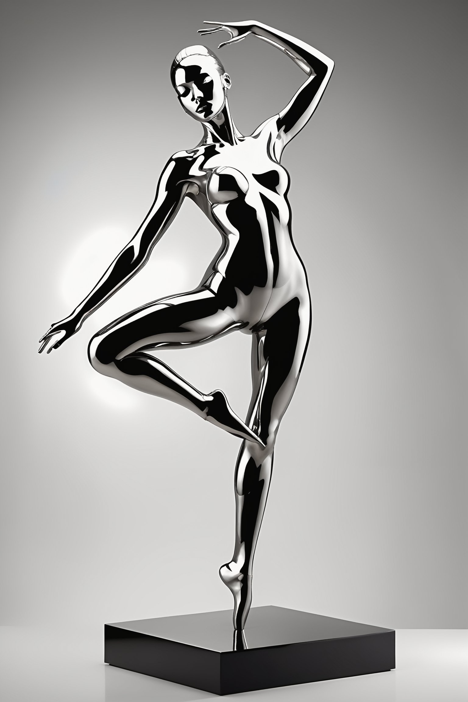 Abstract full body sculpture of a dancer, contorted limbs defying human form, capturing the energy and flow of movement, contemporary art style, bold gestures, polished metal surfaces