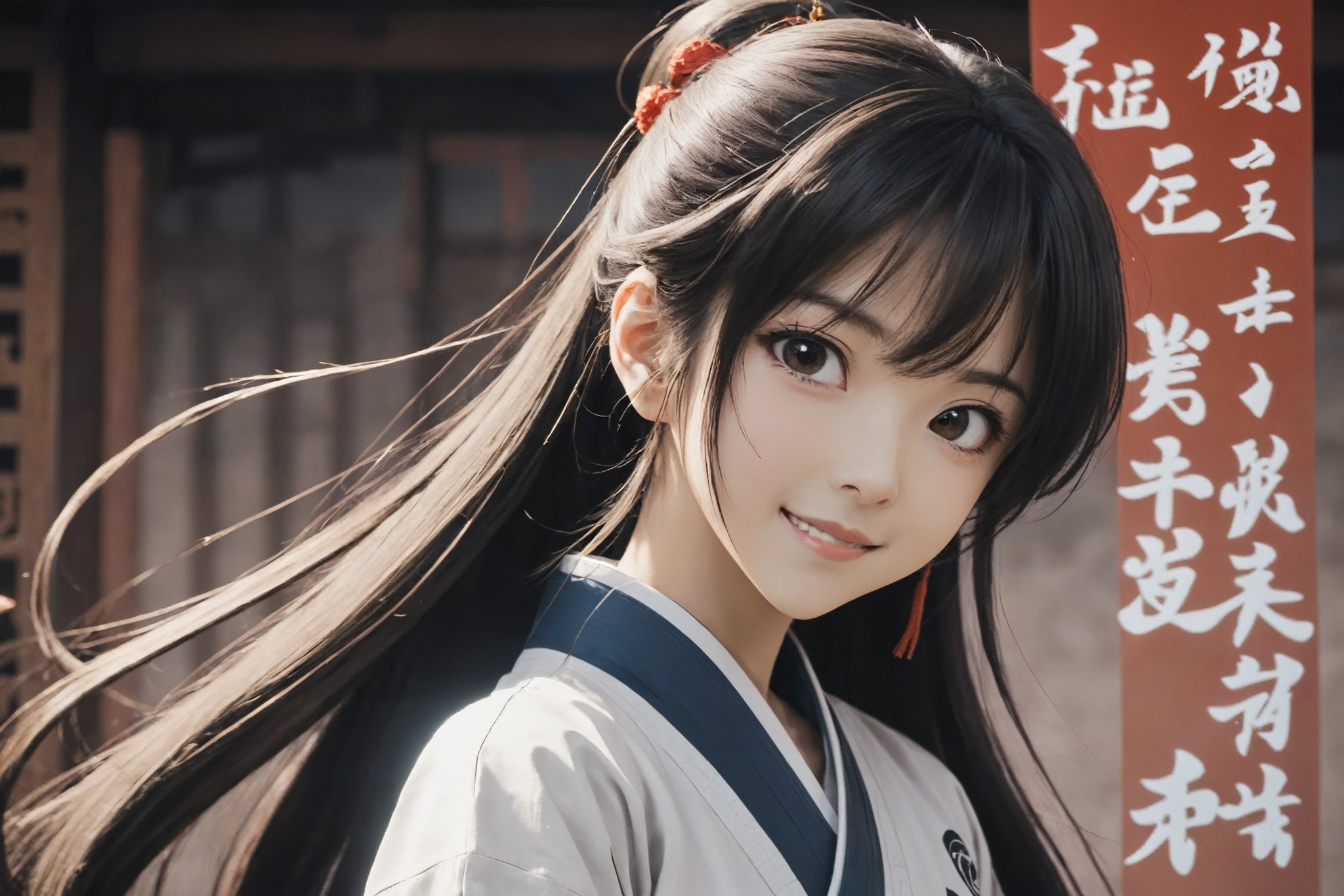 (Japanese anime style, 2d:1.5), masterpiece, best quality, 1girl, long hair, light smile, detailed skin, pore, hangfu, low key, Chinese martial arts animation style, 