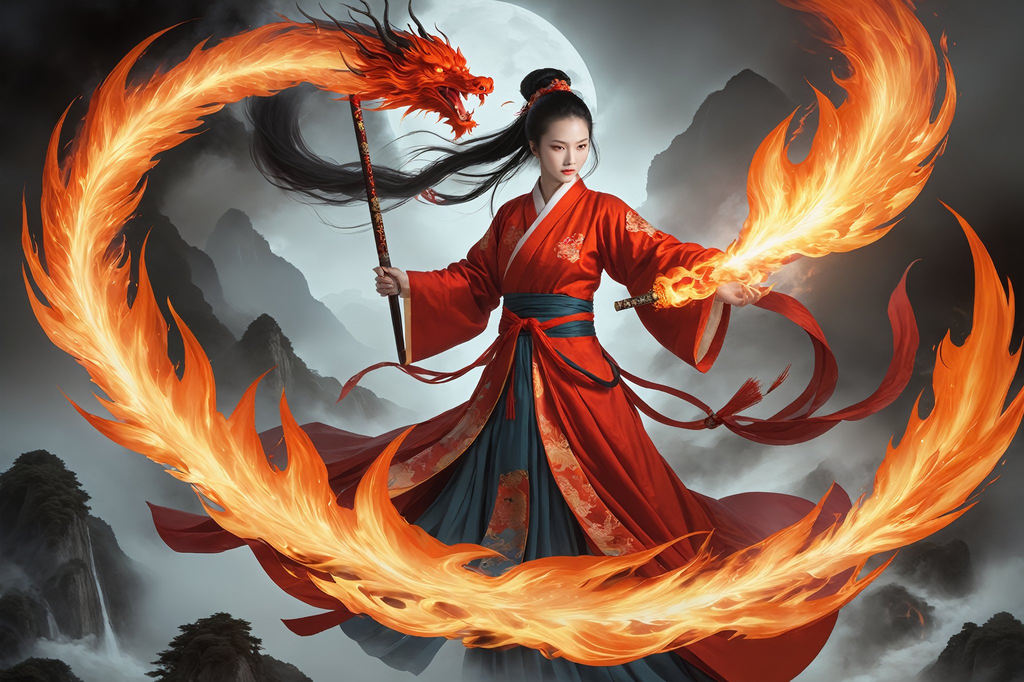 In Chinese mythology, the gods displayed red flame magic weapons, and the flames were blazing.