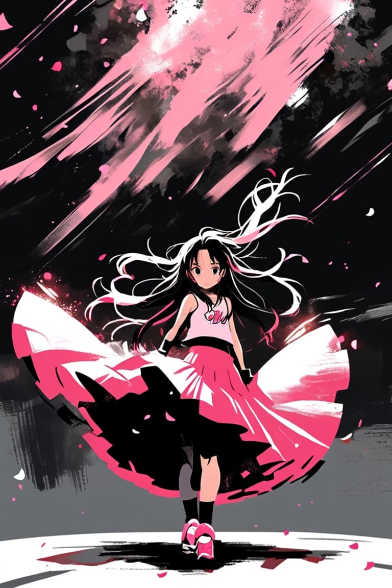 (masterpiece, best quality:1.2), 1girl, solo,standing_split, 
Yuuki Mikan, long hair,black无袖短背心,pink skirt,black