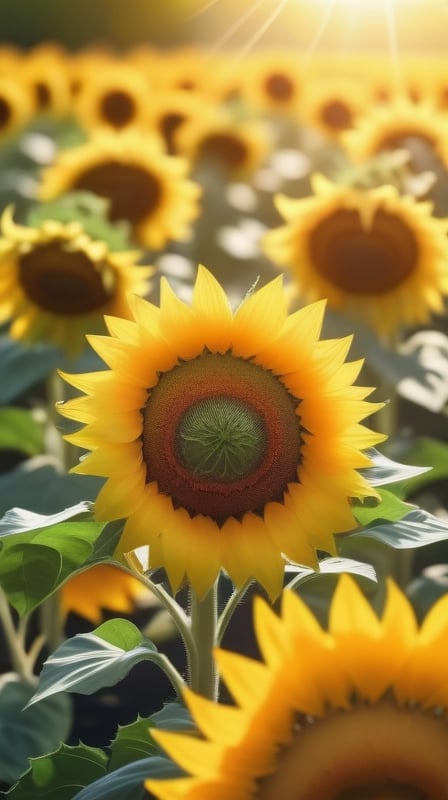 blank pure blured backround,  blooming Sunflowers,  the petals are falling on the ground at the bottom of the picture,  sunlight
high photorealistic