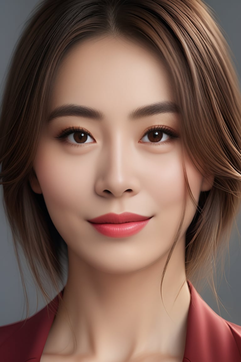 Beautiful woman, high detail, portrait, elegant, delicate features, emotional expression, masterpiece, 8k resolution, Extremely high-resolution details, realism pushed to extreme, fine texture, incredibly lifelike, looking at viewer, solo focus, realistic, photorealistic, ultra realistic photograph, Exquisite details and textures, grainy, face details, real face, smile,1girl, brown hair,