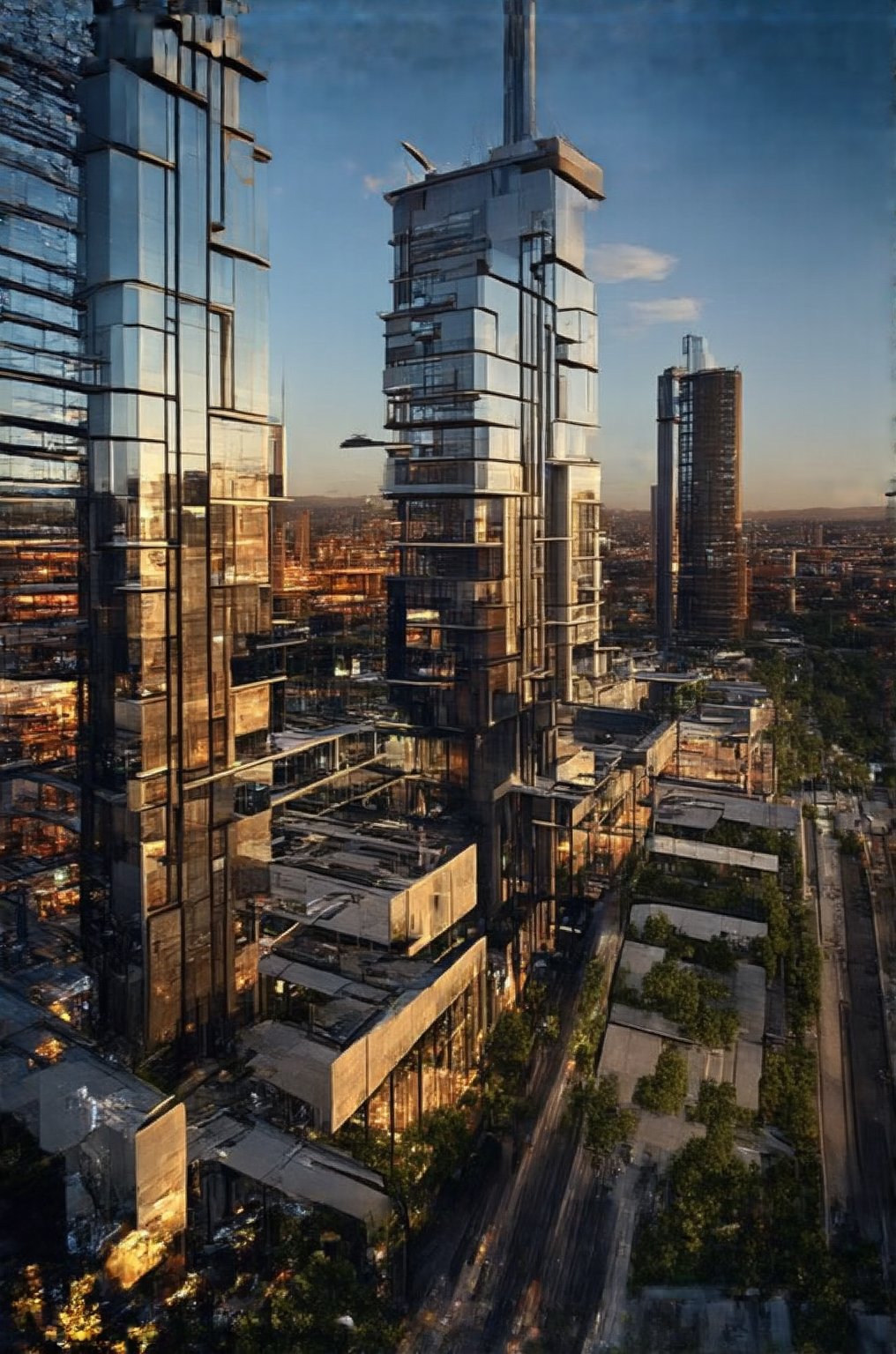 In a bold low-angle shot, the glassy façade of the New Colony's sleek building rises vertically into the sky, its sharp lines and reflective surfaces piercing through the urban void. The busy streets and surrounding buildings blur in the background, framing the subject as a beacon amidst the vibrant cityscape. Stacked windows reflect the steel giants of skyscrapers, while modern architecture meets avant-garde design.,Newcolony,Horizontal