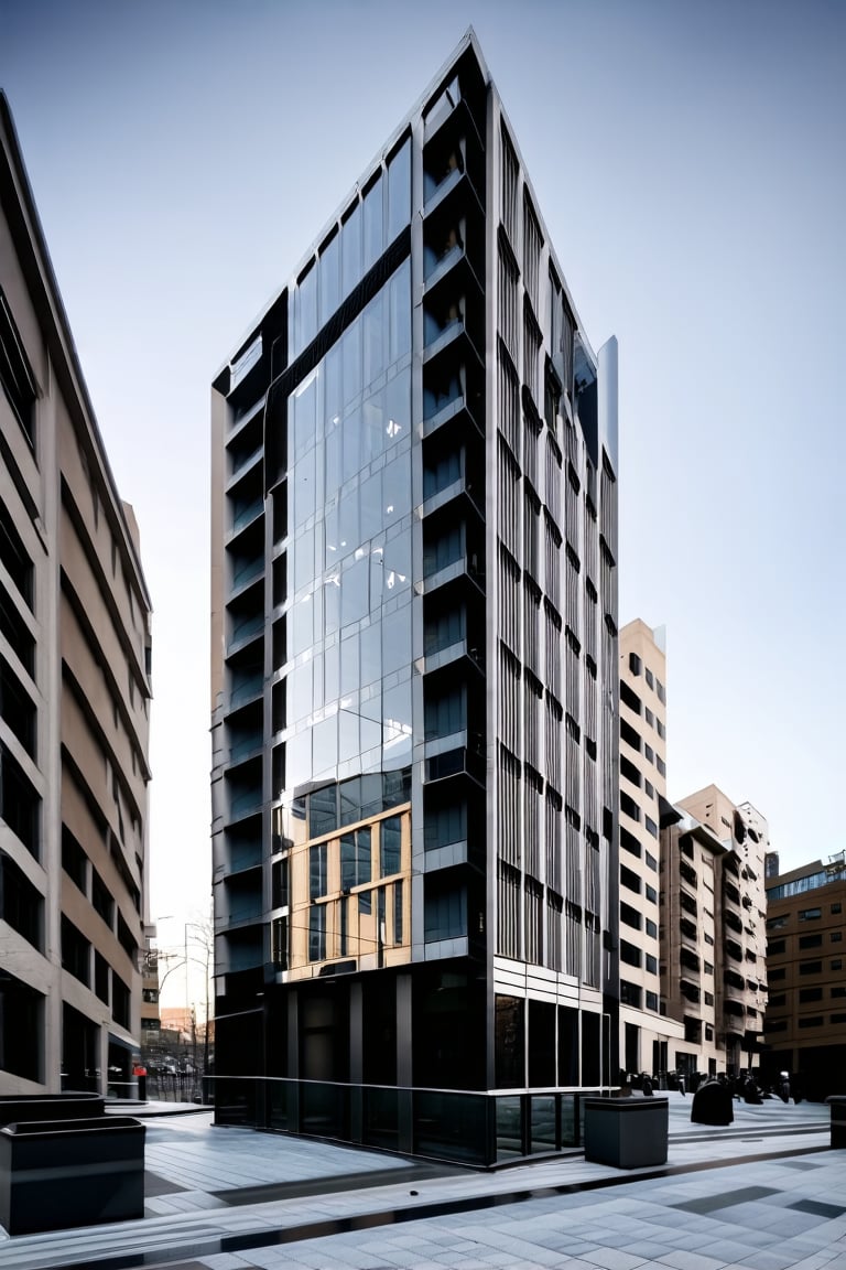 POV, DOF, A modern cityscape features a sleek, glass-fronted building standing proudly in the heart of town. The structure's vertical lines are juxtaposed with the horizontal plane of the sidewalk, creating a dynamic sense of tension. Framed by the blurred background of surrounding buildings and bustling streets, the subject takes center stage.,Vertical,Horizontal,Frames